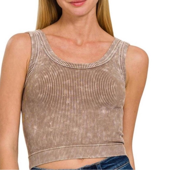 Tops - Women's Ribbed Tan Crop Top